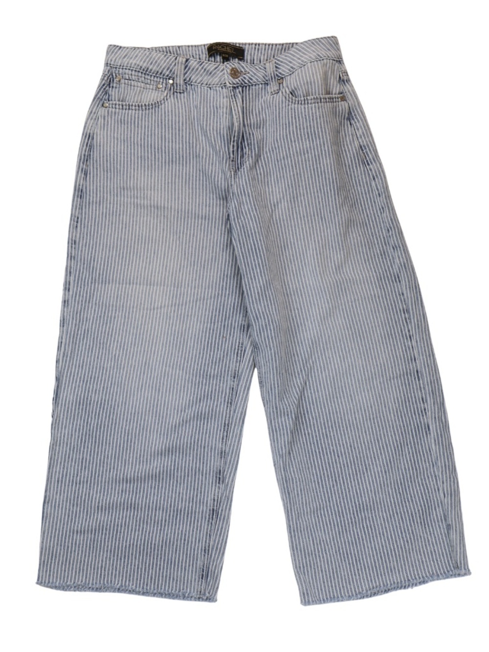 Rachel Roy Railroad Stripe Wide Leg Cropped Jeans Size 6/28 High Rise Raw Hem